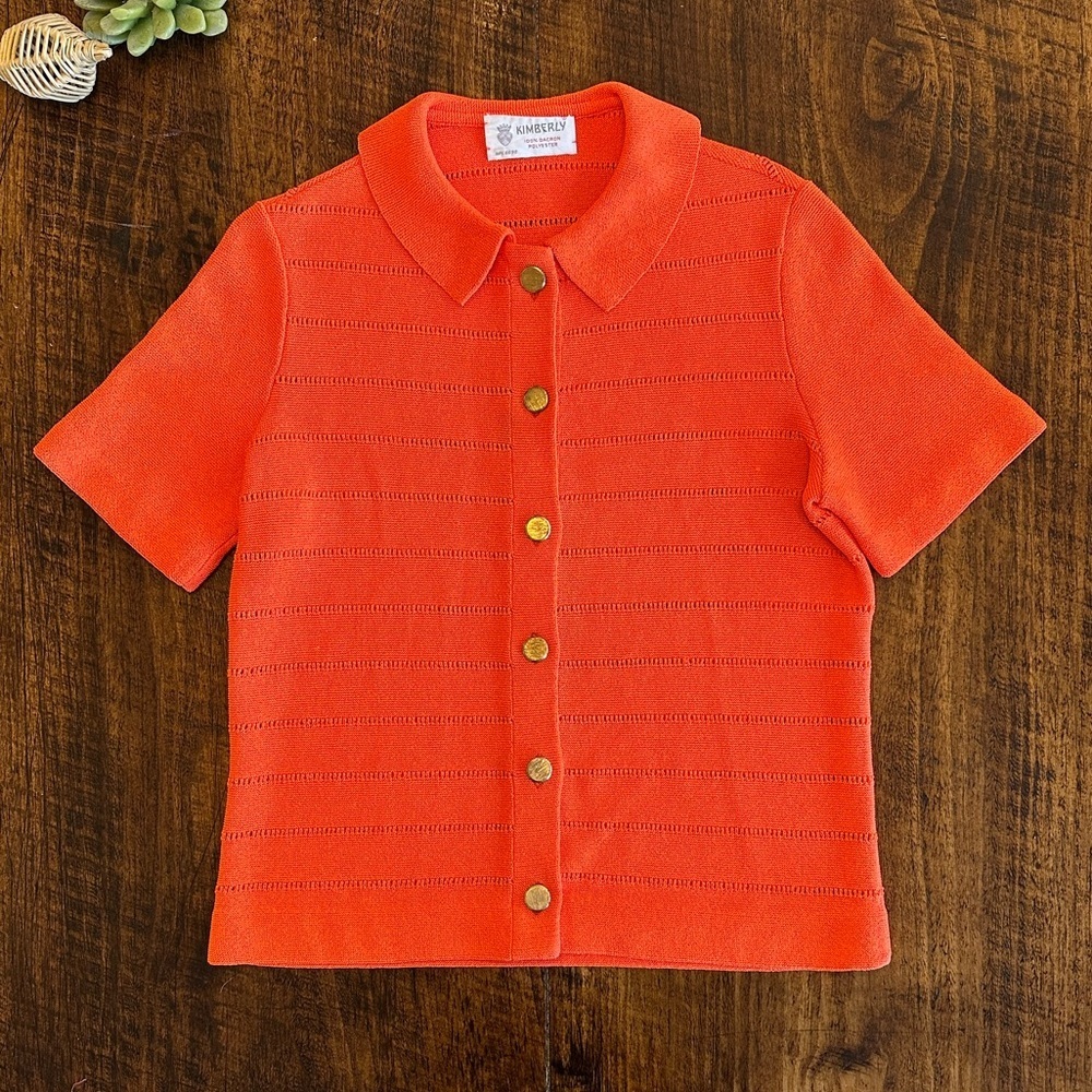 Kimberly | VTG Rare 60s/70s Knit Collared Cardigan Top, Poppy Orange/Red, Size M
